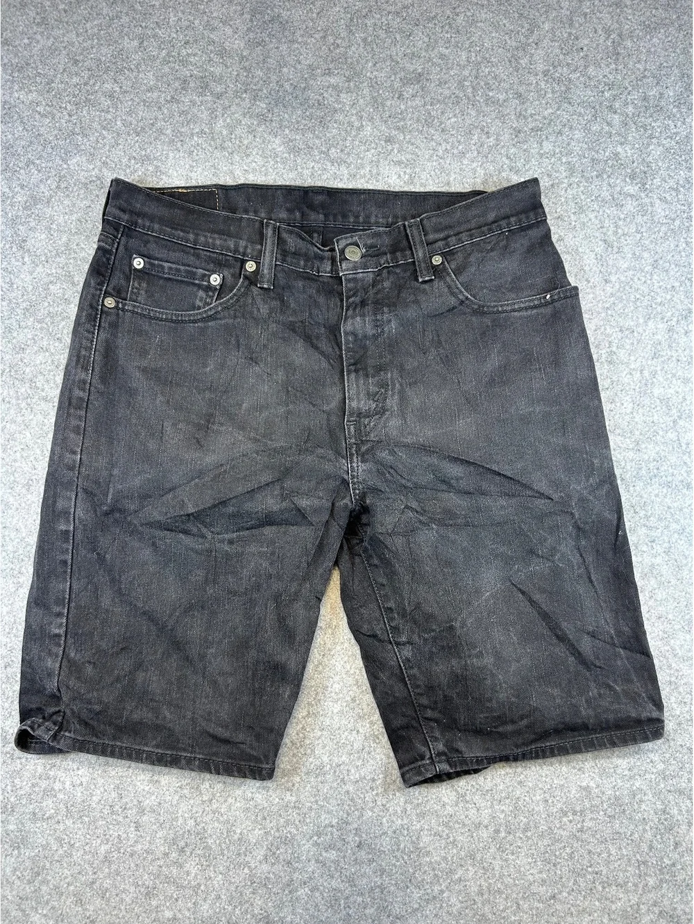 Levis 505 Denim Shorts Men's W33 Black Skate Punk Alt Grunge Jorts Faded Western